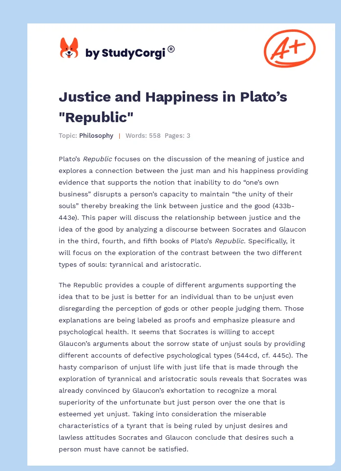 Justice and Happiness in Plato’s "Republic". Page 1