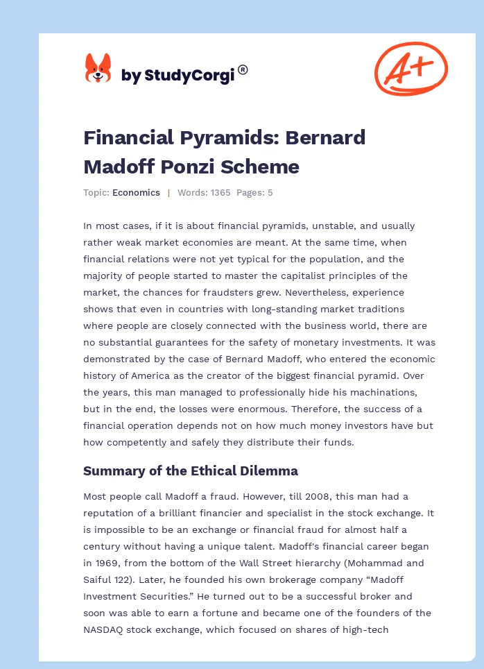 Financial Pyramids: Bernard Madoff Ponzi Scheme. Page 1