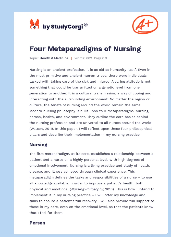 Four Metaparadigms of Nursing. Page 1