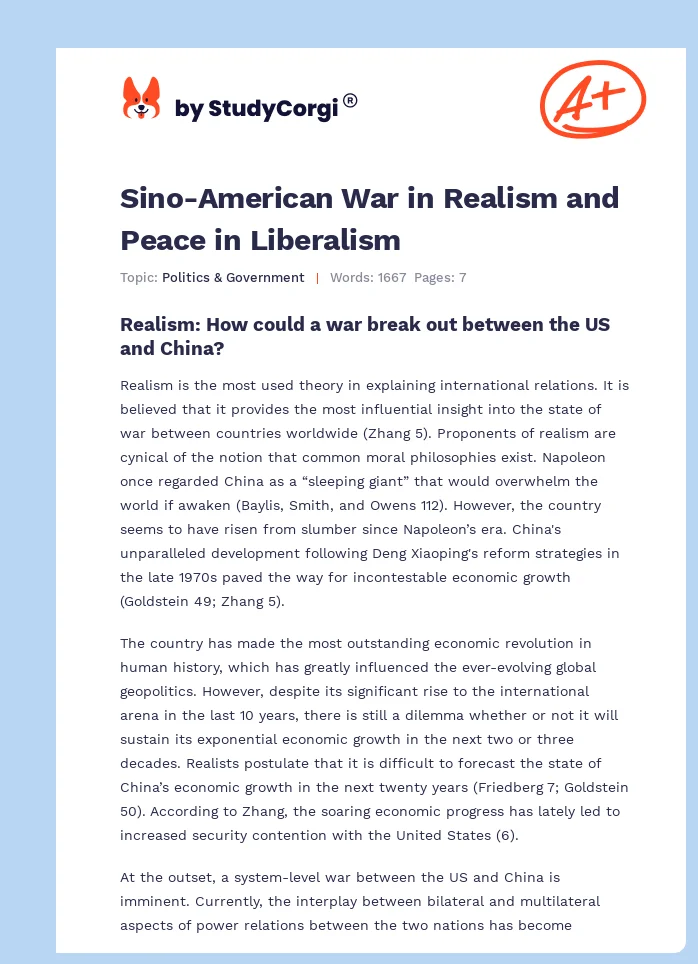 Sino-American War in Realism and Peace in Liberalism. Page 1