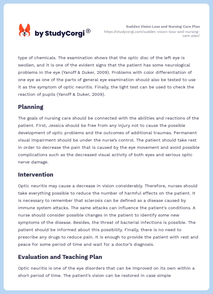 Sudden Vision Loss and Nursing Care Plan. Page 2