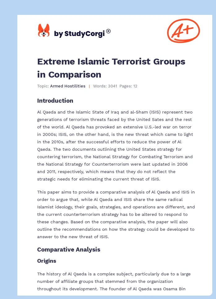 Extreme Islamic Terrorist Groups in Comparison. Page 1