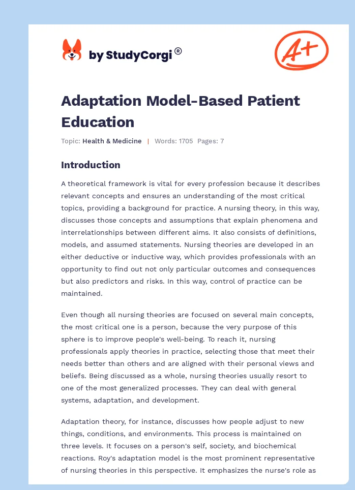 Adaptation Model-Based Patient Education. Page 1