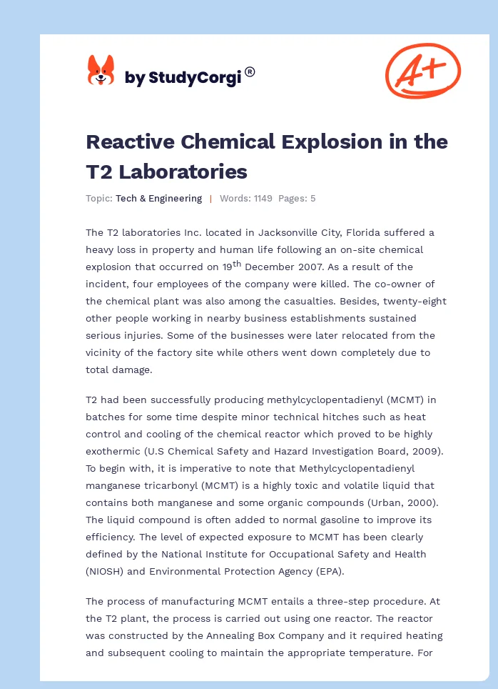 Reactive Chemical Explosion in the T2 Laboratories. Page 1