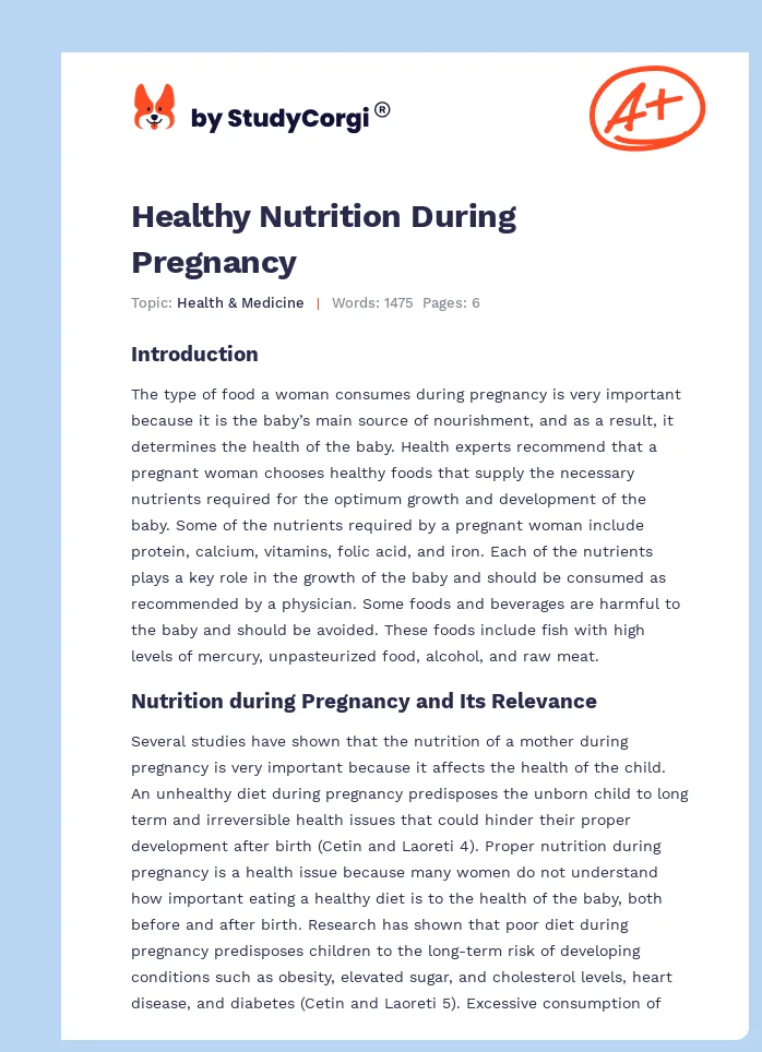 Healthy Nutrition During Pregnancy. Page 1