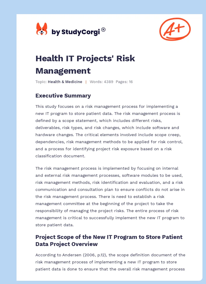 Health IT Projects' Risk Management. Page 1