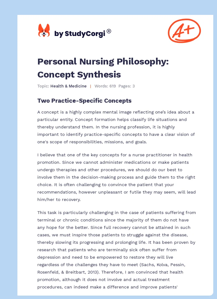 Personal Nursing Philosophy: Concept Synthesis. Page 1