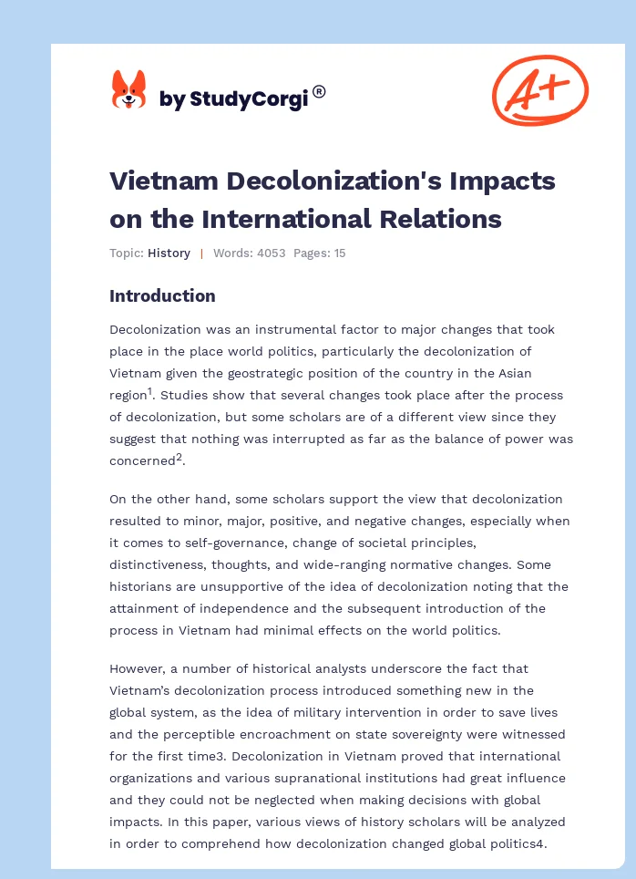 Vietnam Decolonization's Impacts on the International Relations. Page 1