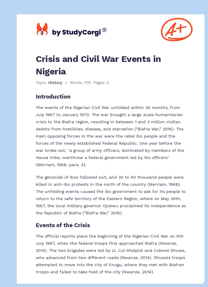 Crisis and Civil War Events in Nigeria. Page 1