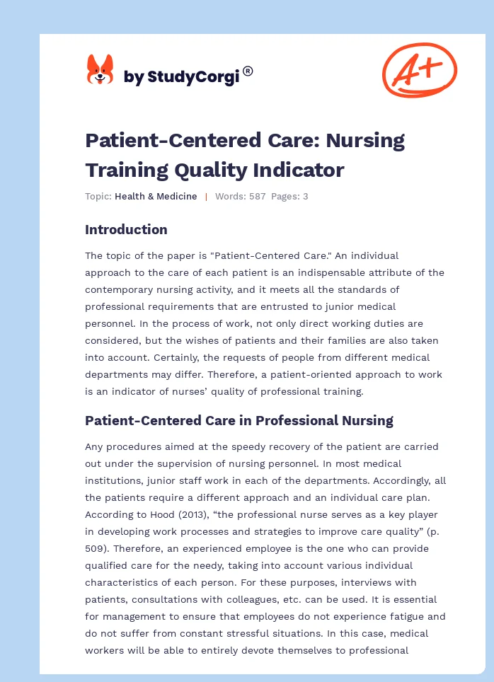 Patient-Centered Care: Nursing Training Quality Indicator. Page 1