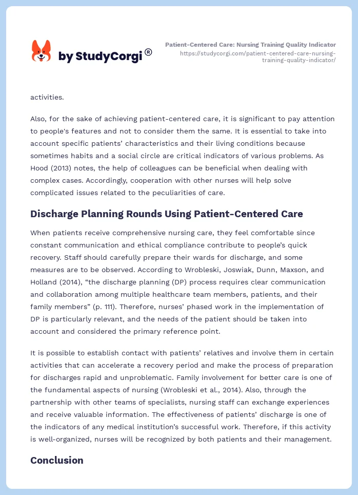 Patient-Centered Care: Nursing Training Quality Indicator. Page 2