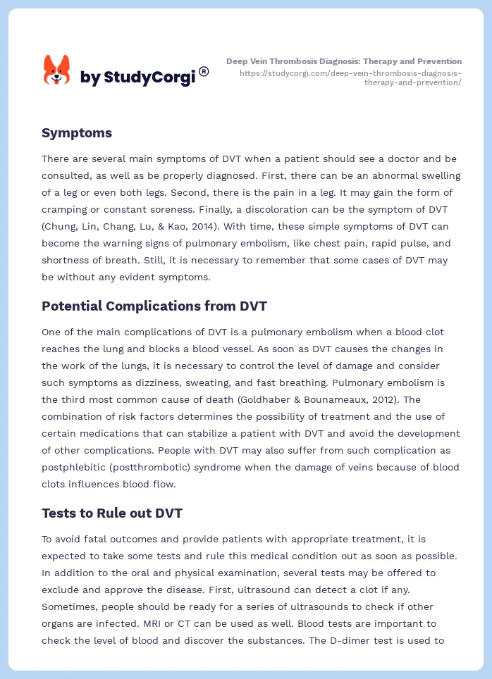 Deep Vein Thrombosis Diagnosis: Therapy and Prevention. Page 2