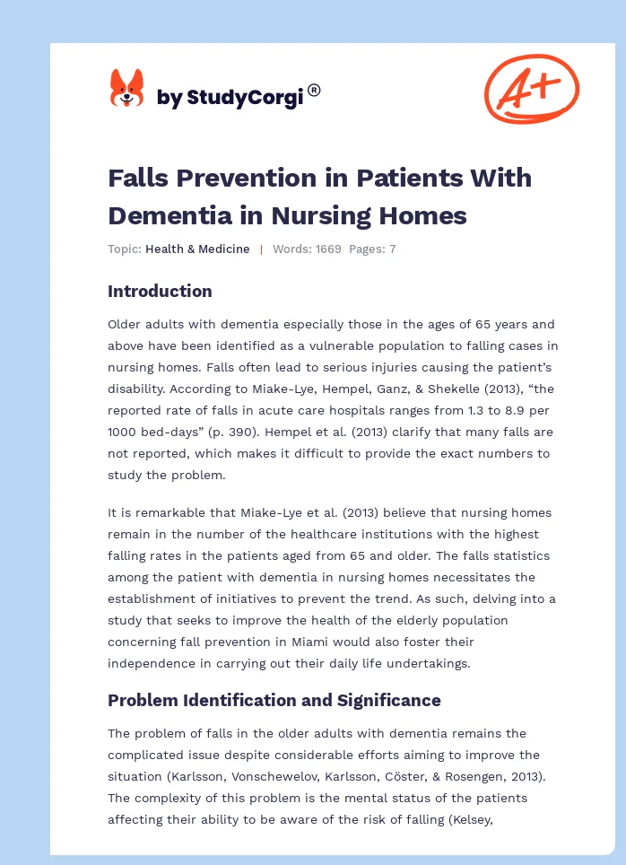Falls Prevention in Patients With Dementia in Nursing Homes. Page 1