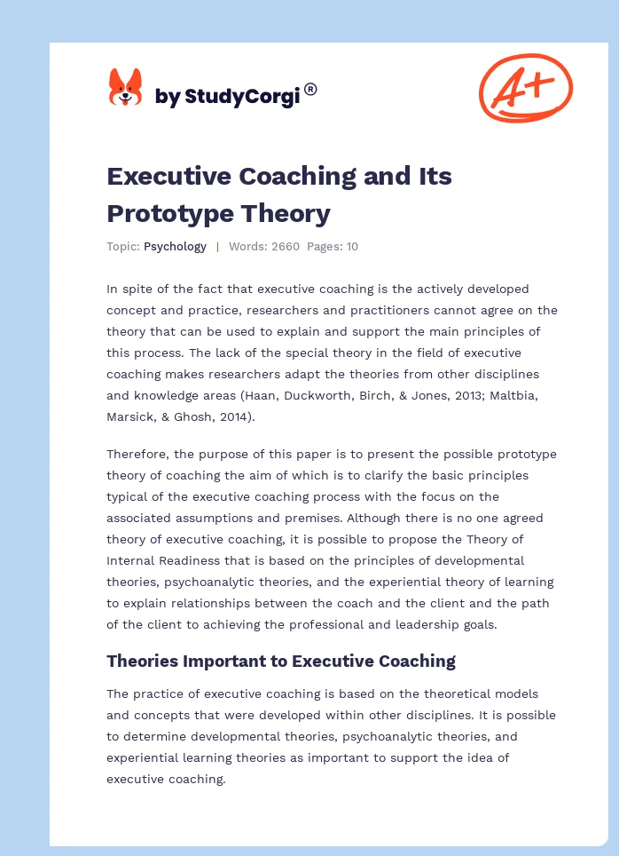 Executive Coaching and Its Prototype Theory. Page 1