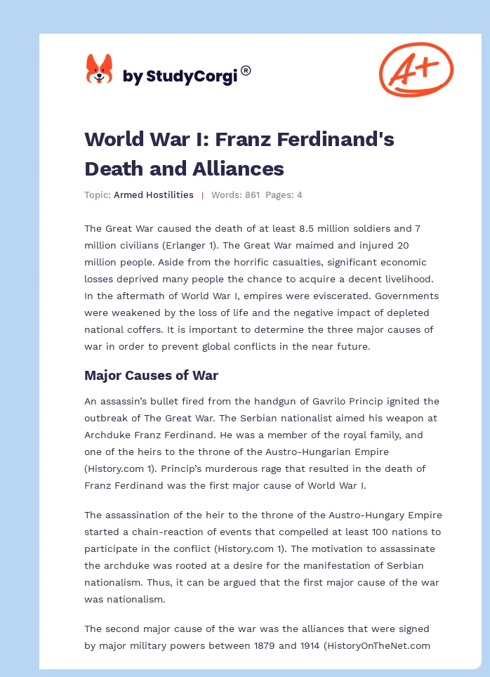 World War I: Franz Ferdinand's Death and Alliances. Page 1