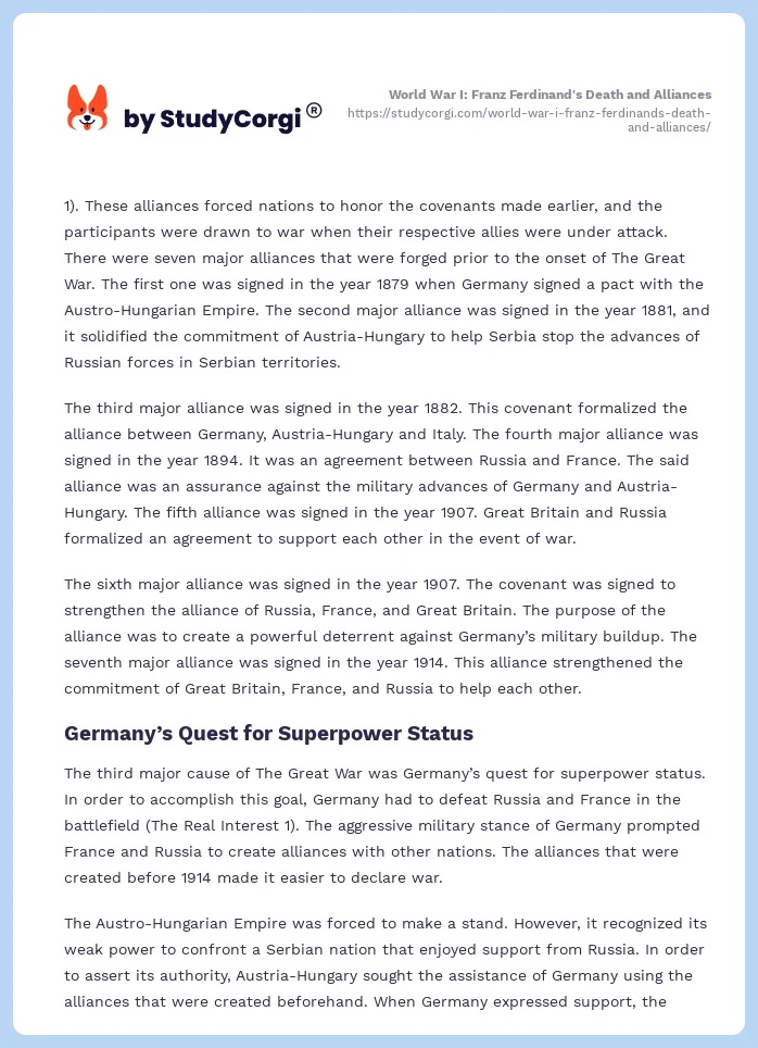 World War I: Franz Ferdinand's Death and Alliances. Page 2