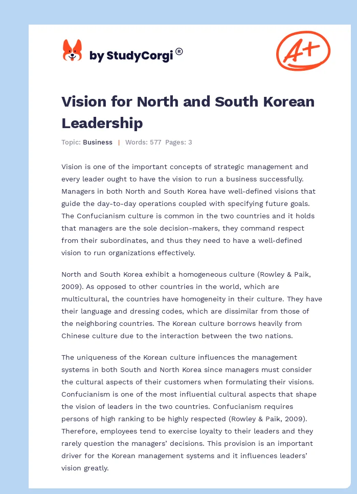 Vision for North and South Korean Leadership. Page 1