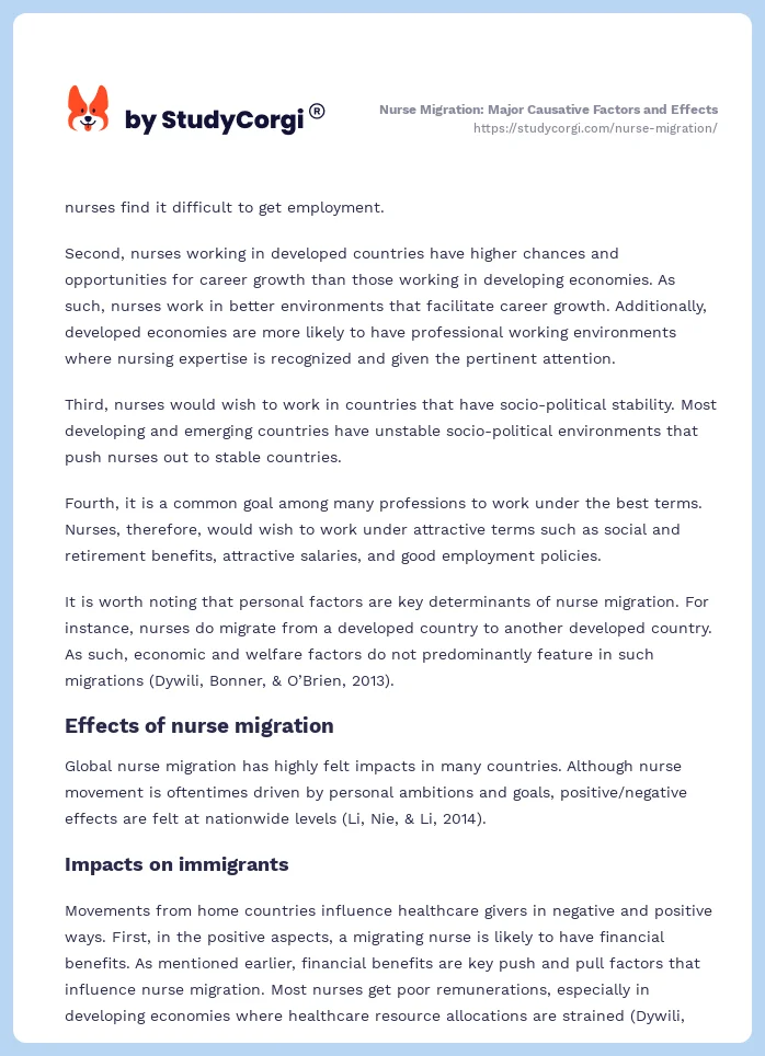 Nurse Migration: Major Causative Factors and Effects. Page 2