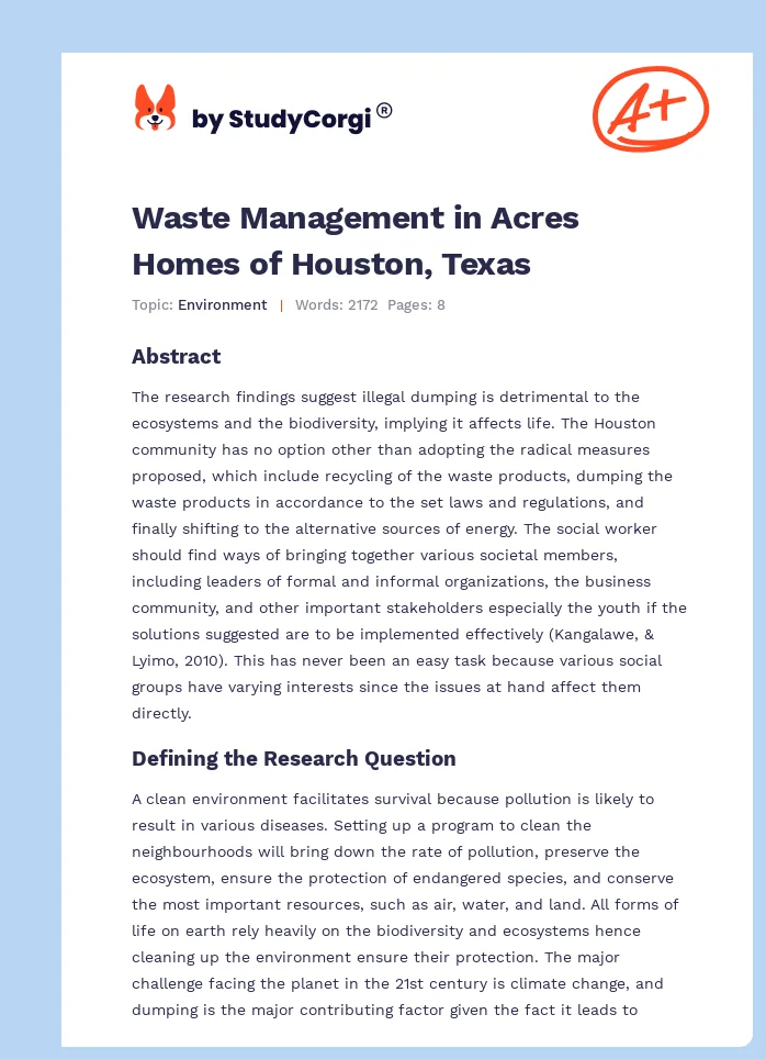 Waste Management in Acres Homes of Houston, Texas. Page 1