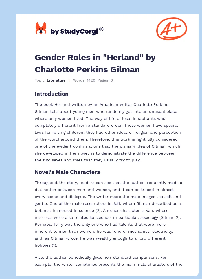 Gender Roles in "Herland" by Charlotte Perkins Gilman. Page 1