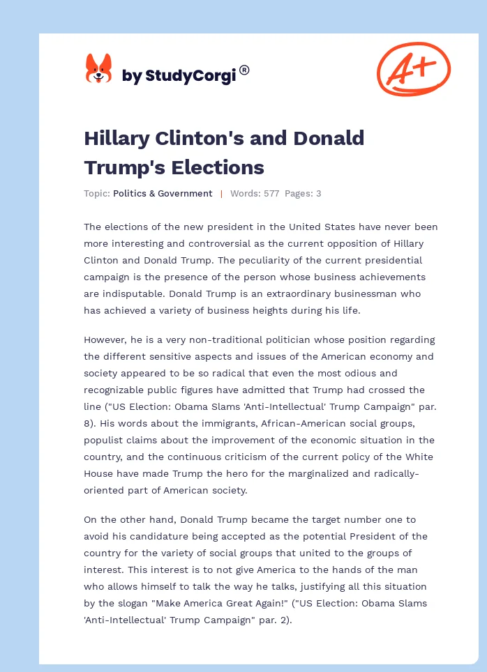 Hillary Clinton's and Donald Trump's Elections. Page 1