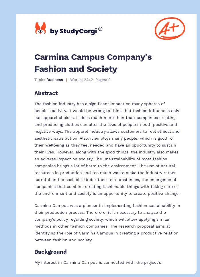 Carmina Campus Company's Fashion and Society. Page 1
