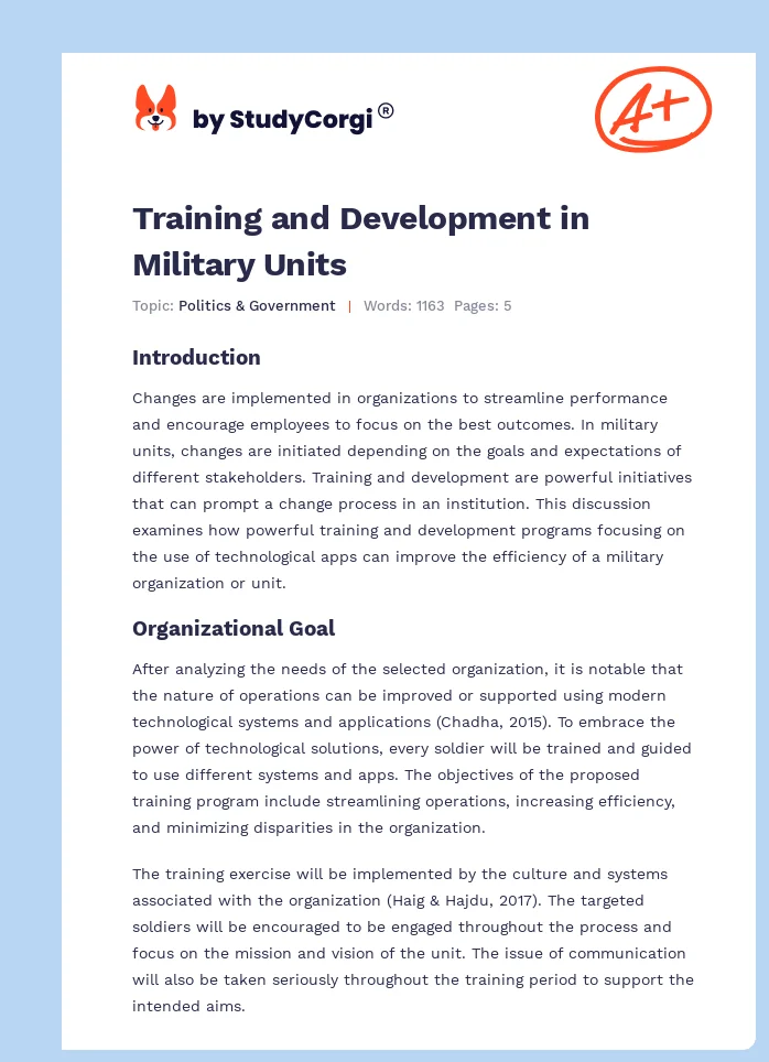 Training and Development in Military Units. Page 1