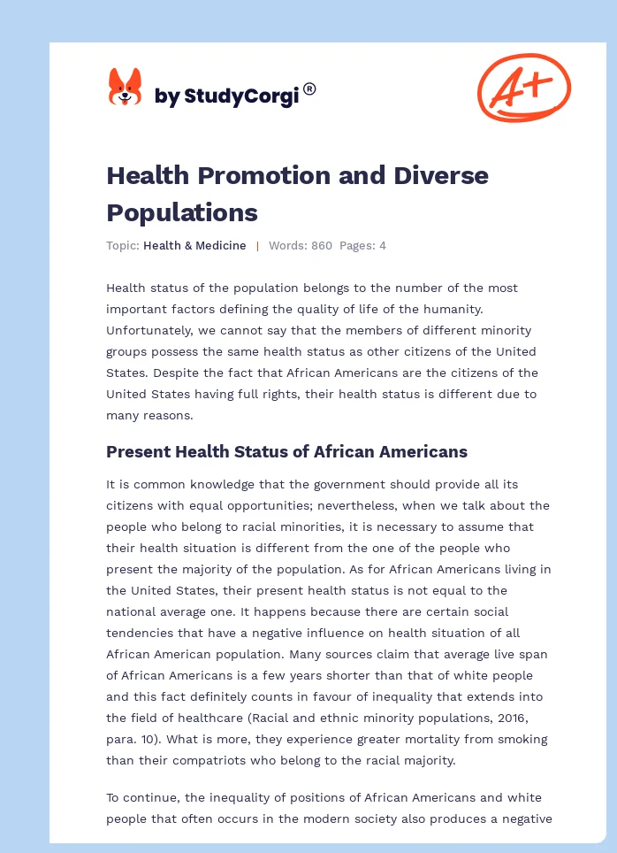 Health Promotion and Diverse Populations. Page 1