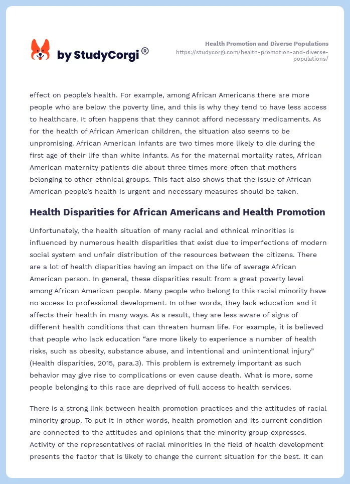 Health Promotion and Diverse Populations. Page 2