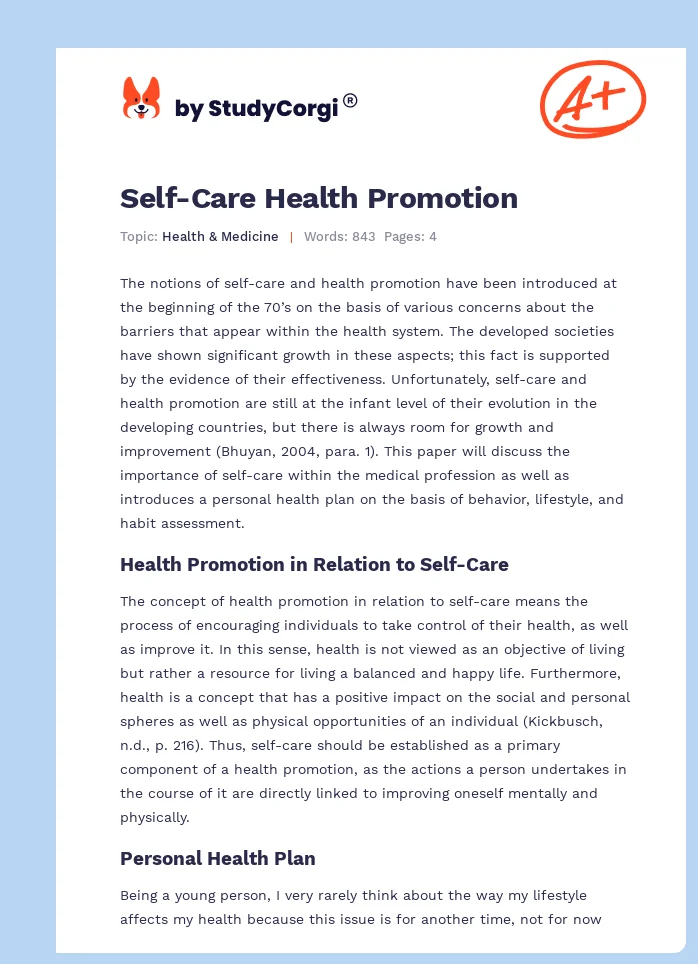 Self-Care Health Promotion. Page 1