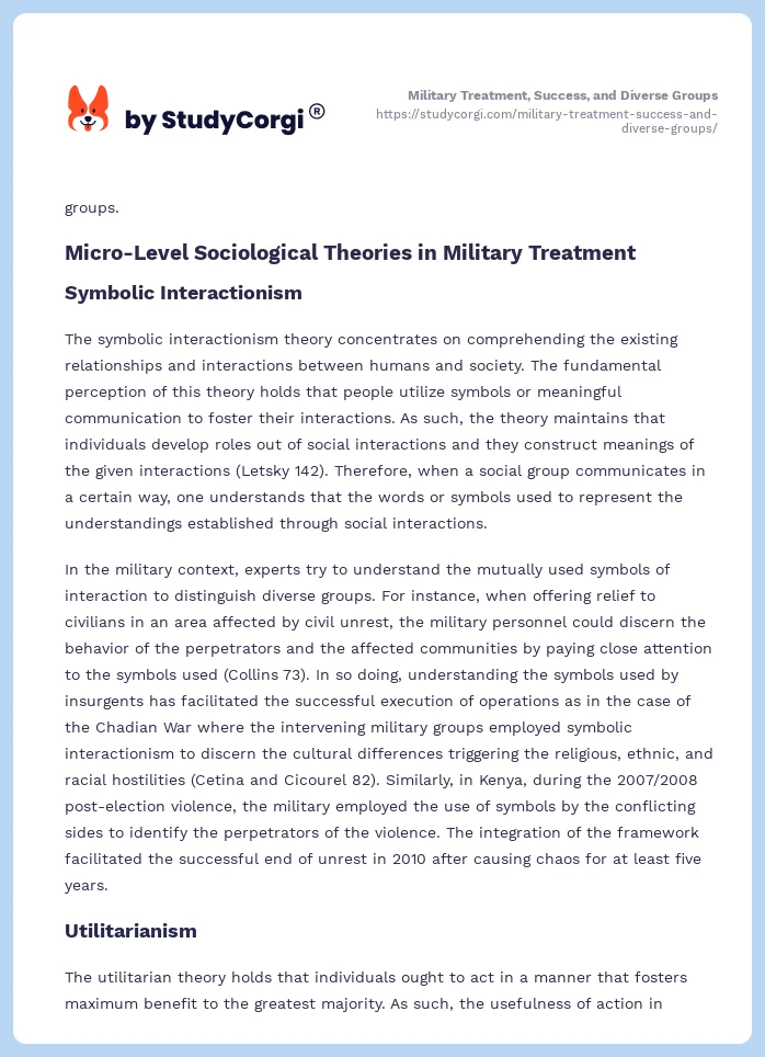 Military Treatment, Success, and Diverse Groups. Page 2