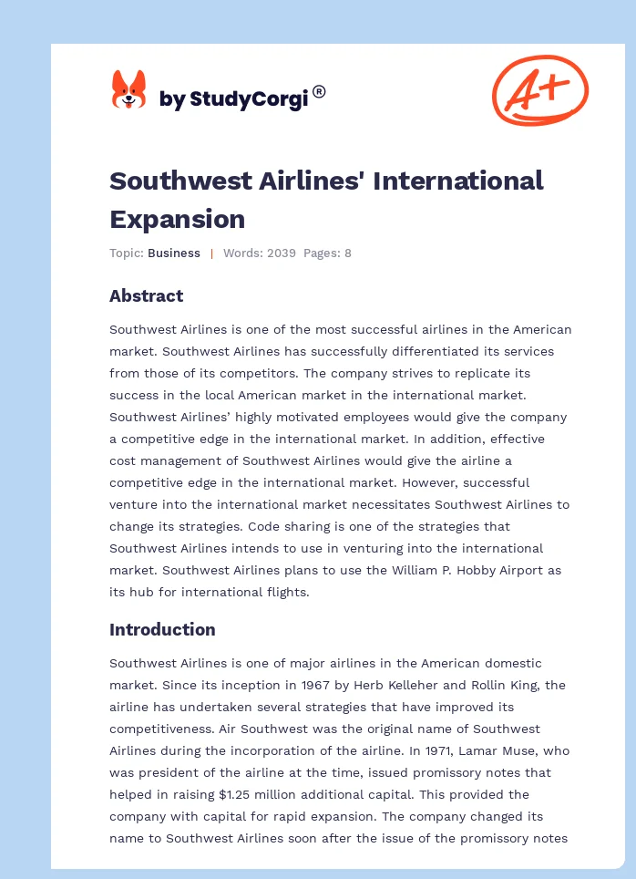 Southwest Airlines' International Expansion. Page 1