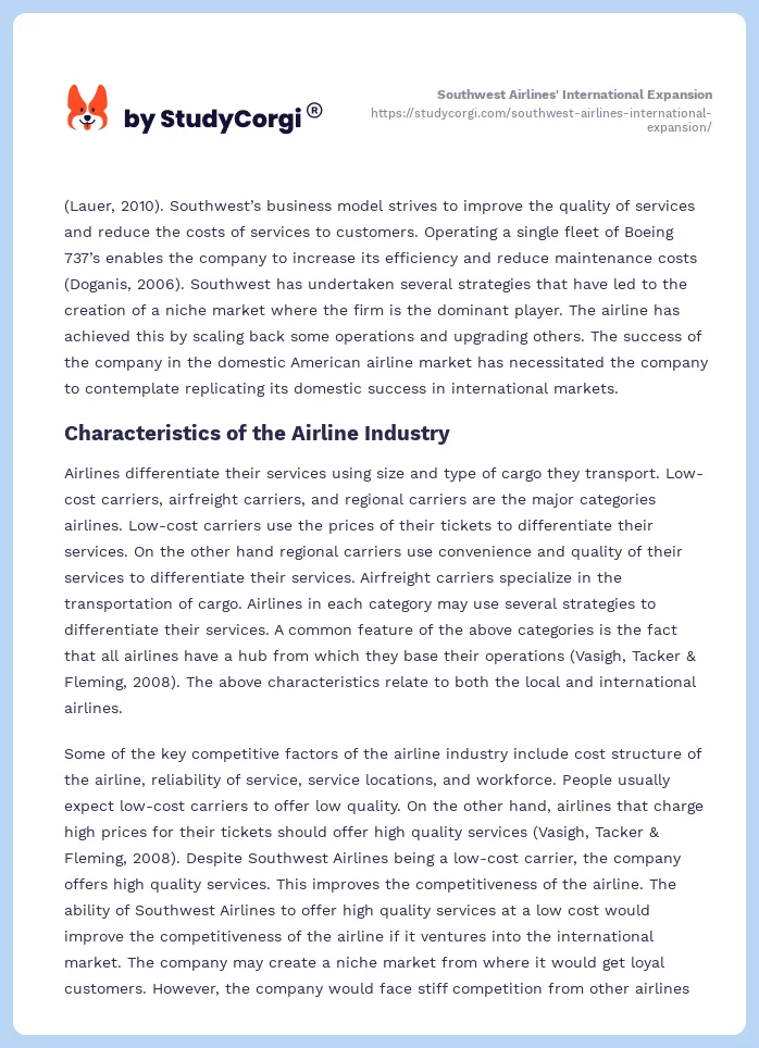 Southwest Airlines' International Expansion. Page 2