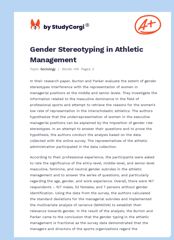 Gender Stereotyping in Athletic Management. Page 1