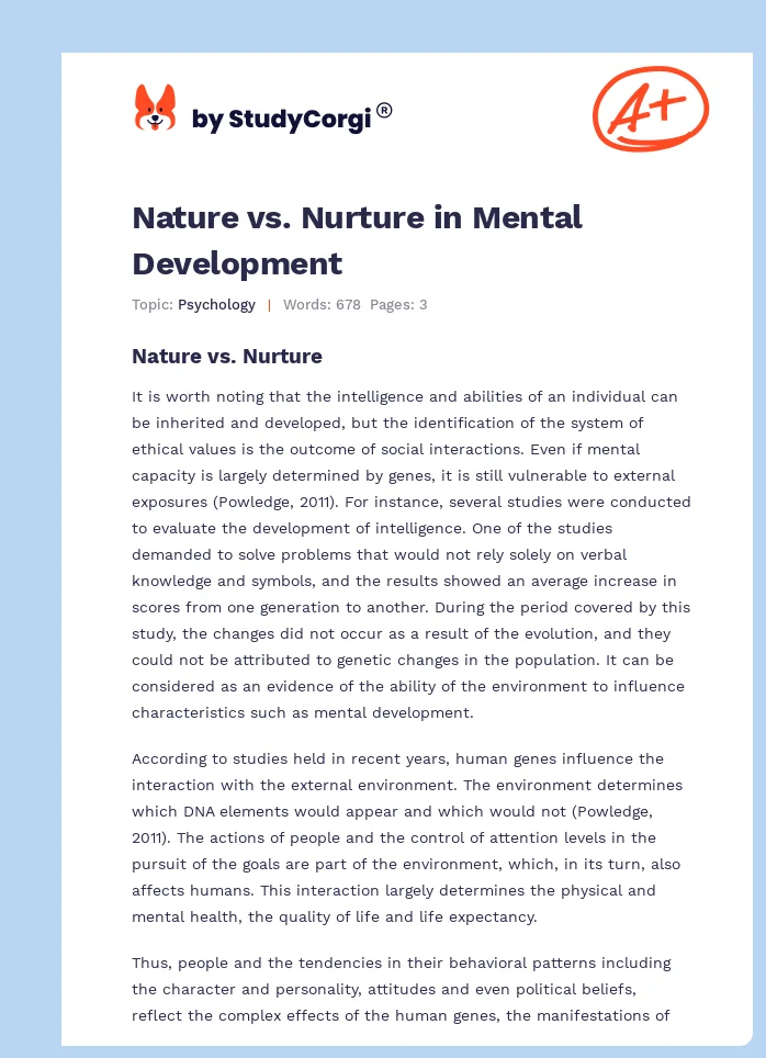 Nature vs. Nurture in Mental Development. Page 1