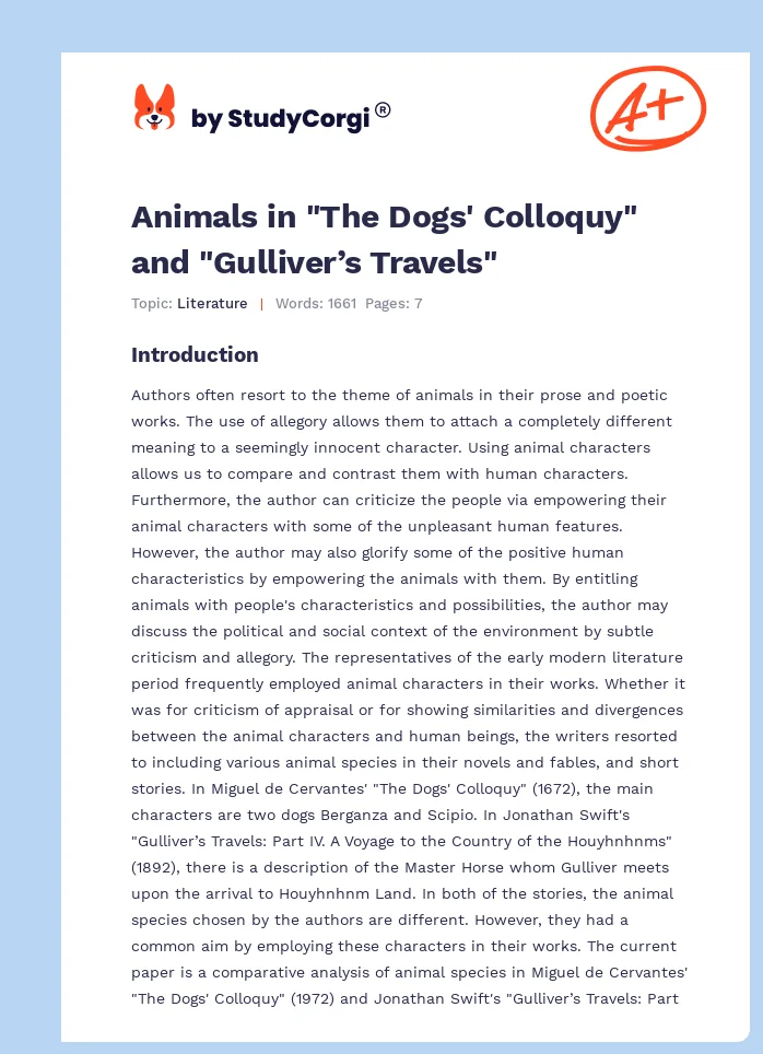 Animals in "The Dogs' Colloquy" and "Gulliver’s Travels". Page 1