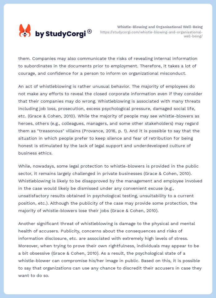Whistle-Blowing and Organisational Well-Being. Page 2