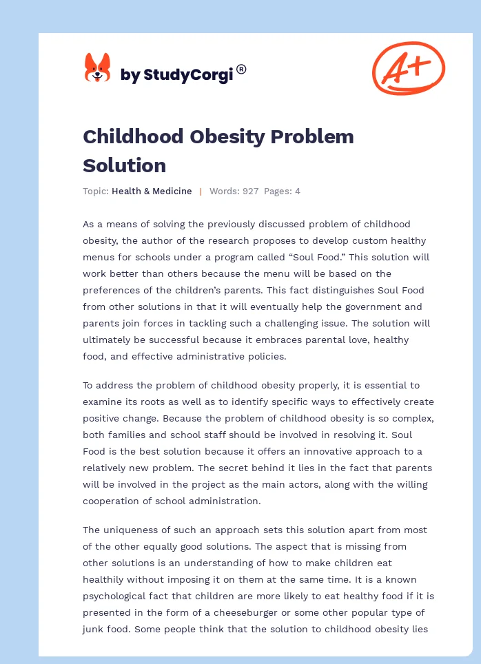 Childhood Obesity Problem Solution. Page 1