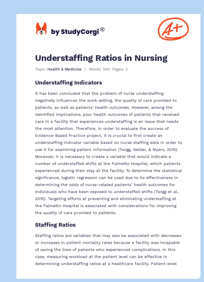 Understaffing Ratios in Nursing. Page 1