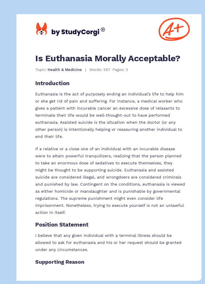 Is Euthanasia Morally Acceptable?. Page 1