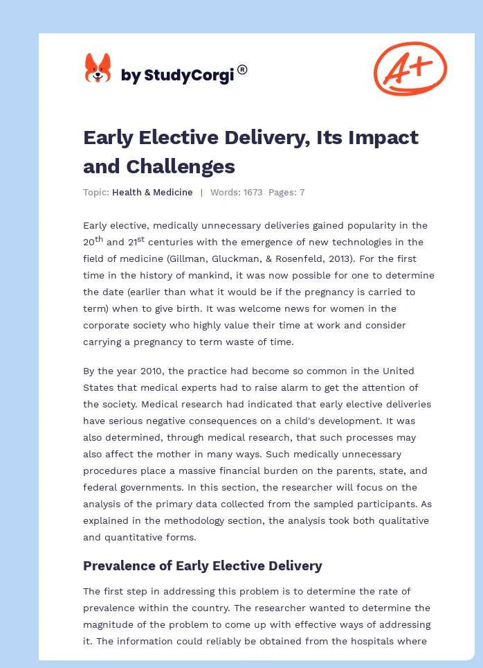 Early Elective Delivery, Its Impact and Challenges. Page 1