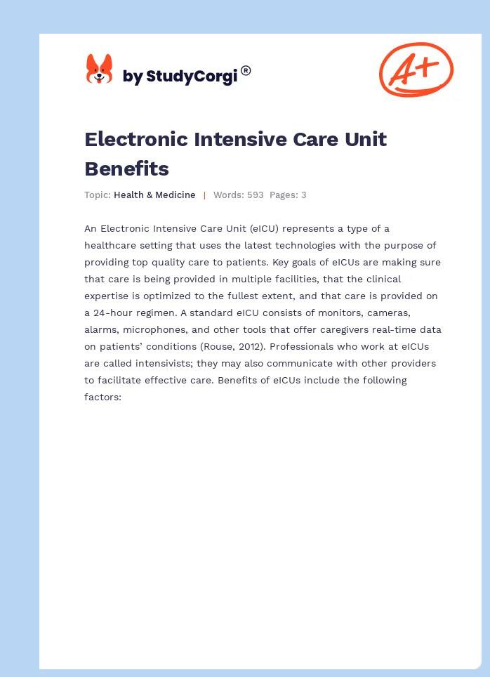 Electronic Intensive Care Unit Benefits. Page 1