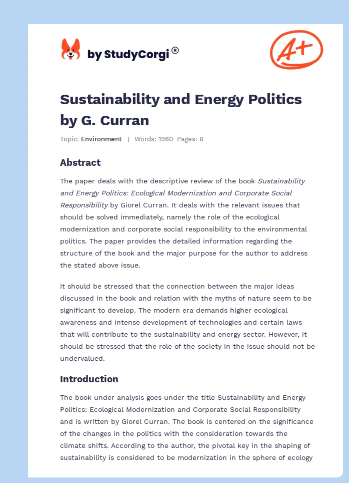 Sustainability and Energy Politics by G. Curran. Page 1