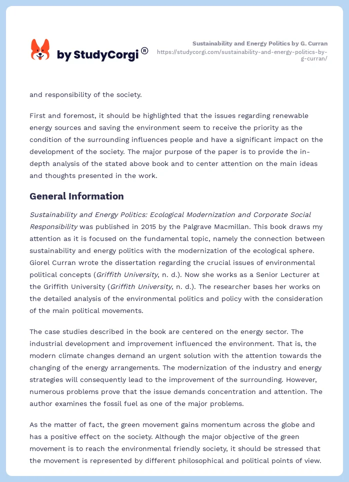 Sustainability and Energy Politics by G. Curran. Page 2