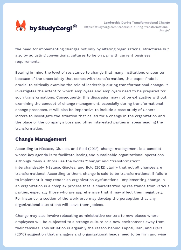 Leadership During Transformational Change. Page 2