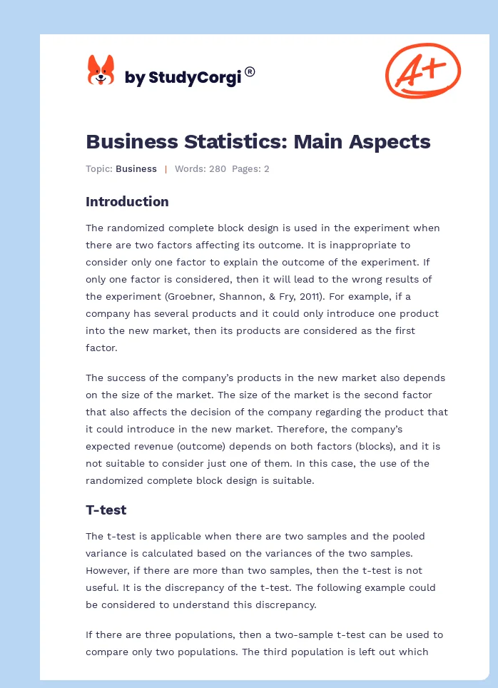 Business Statistics: Main Aspects. Page 1
