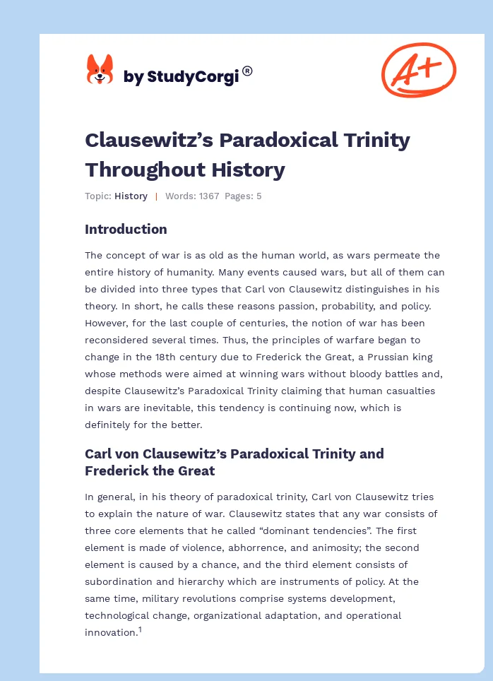 Clausewitz’s Paradoxical Trinity Throughout History. Page 1