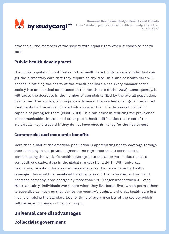 Universal Healthcare: Budget Benefits and Threats. Page 2
