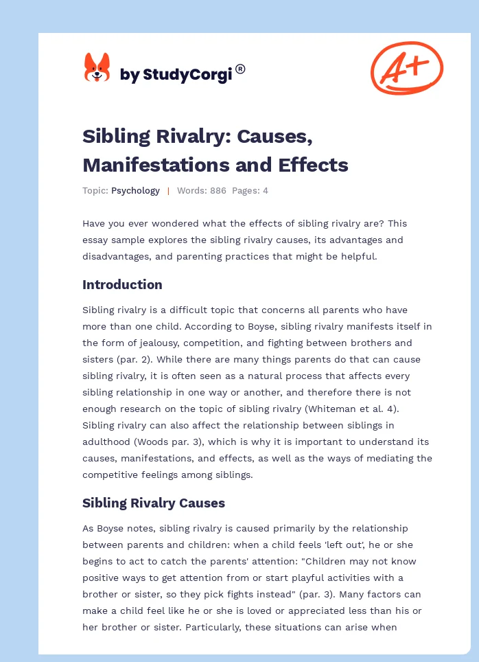 Sibling Rivalry: Causes, Manifestations and Effects. Page 1
