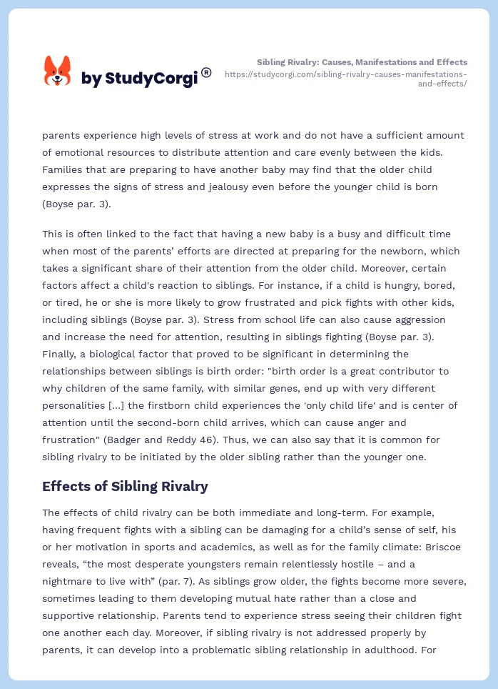 Sibling Rivalry: Causes, Manifestations and Effects. Page 2